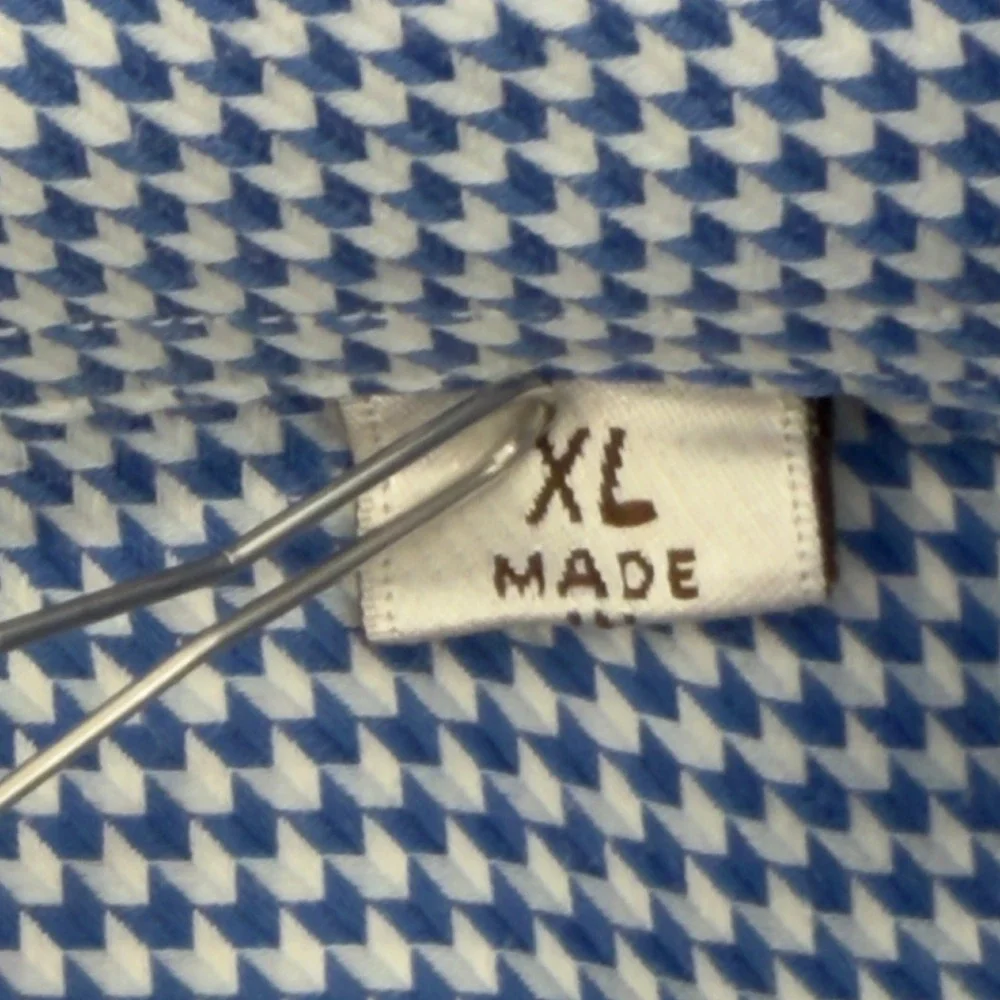 Peter‎ Millar Mens XL Golf Shirt Short Sleeve Blue Gingham Pocket Patch